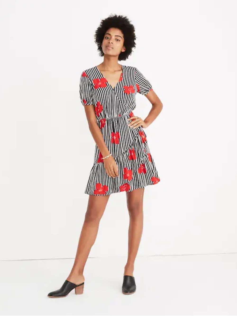 NWT Madewell Floral Stripe in Candied Orchid Ruffle-Wrap Dress Size 4